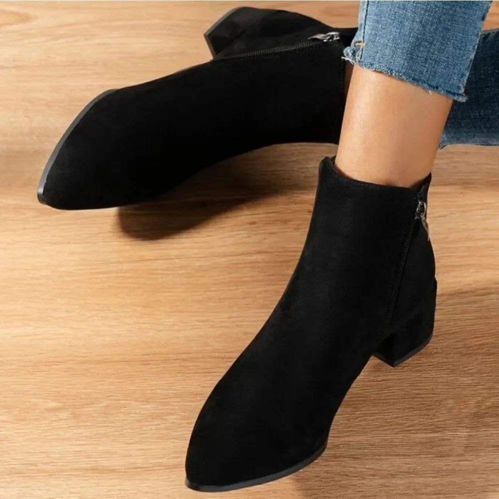 BRAND NEW QUPID BLOCK HEEL POINTED TOE SUEDE ANKLE BOOT